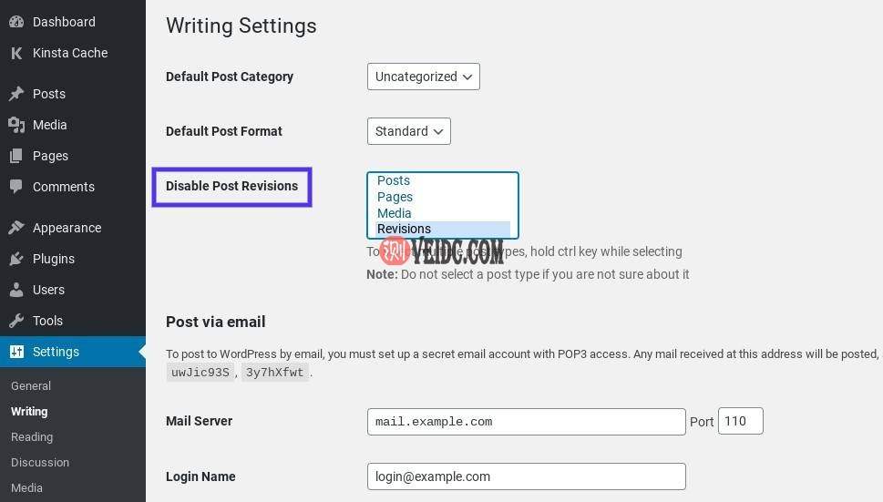 Disable Post Revisions插件设置