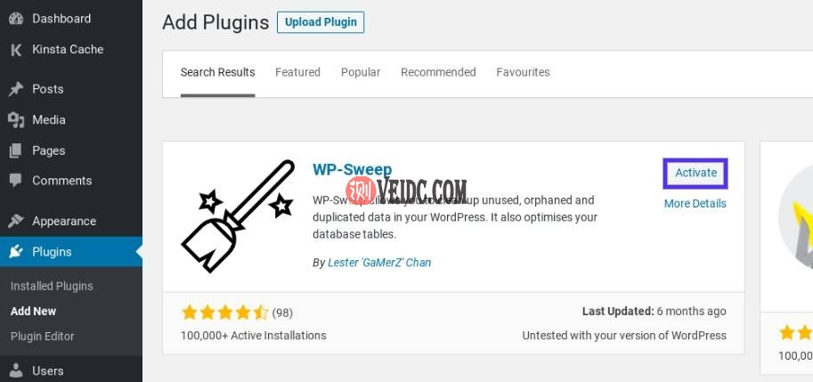启用WP-Sweep插件