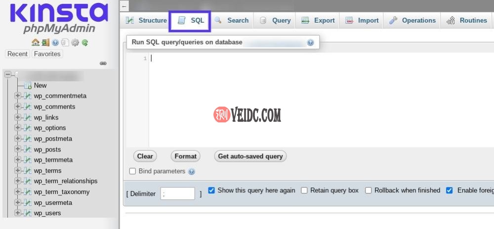 phpMyAdmin中的SQL选项卡