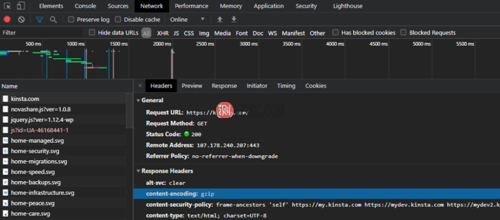 Chrome DevTools中的“content-encoding: gzip”响应头