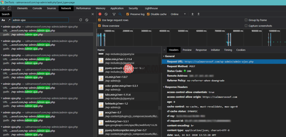 在Chrome DevTools中检查admin-ajax.php请求的数量