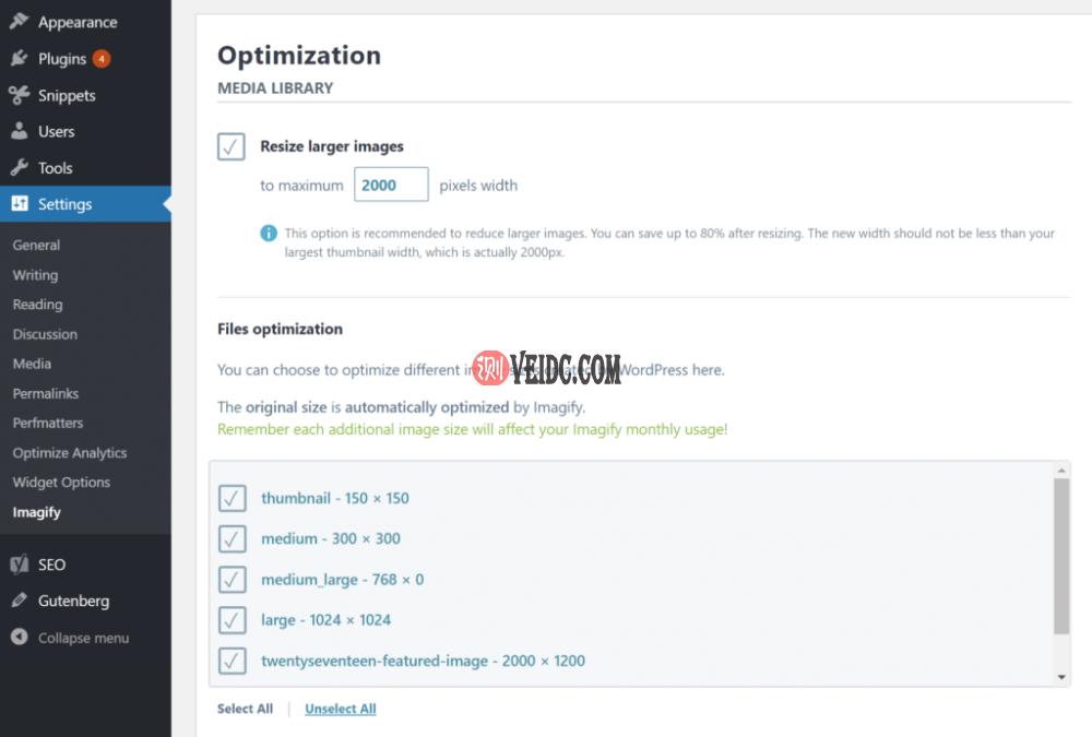 Imagify调整图像大小