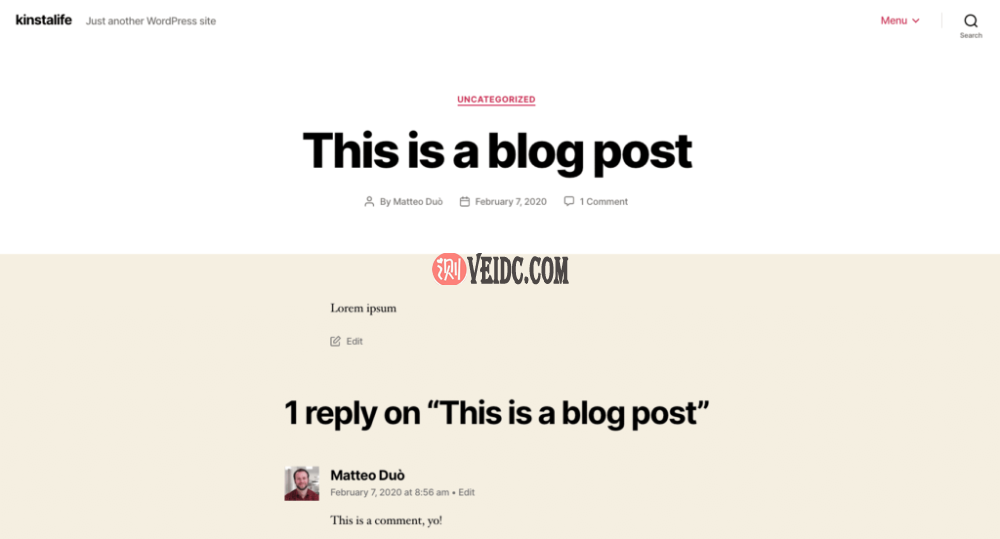 WordPress网站上的评论示例