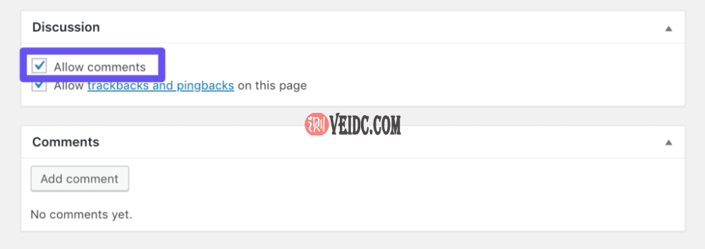 经典编辑器中的讨论设置和允许评论复选框