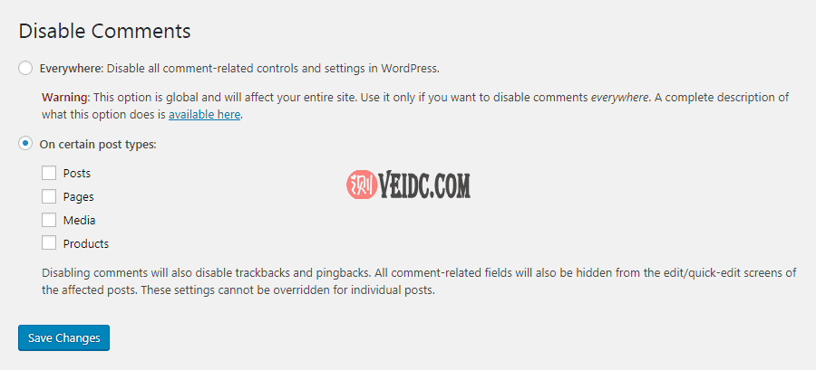 禁用评论插件设置