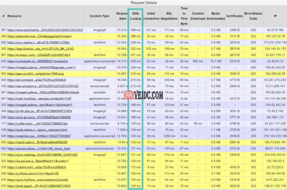 较长的DNS查找时间（网页测试）