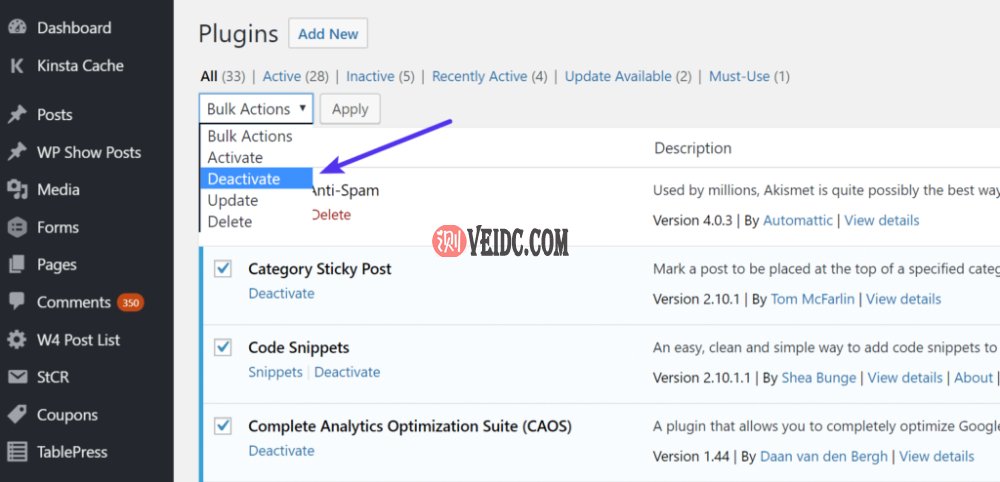 禁用所有WordPress插件