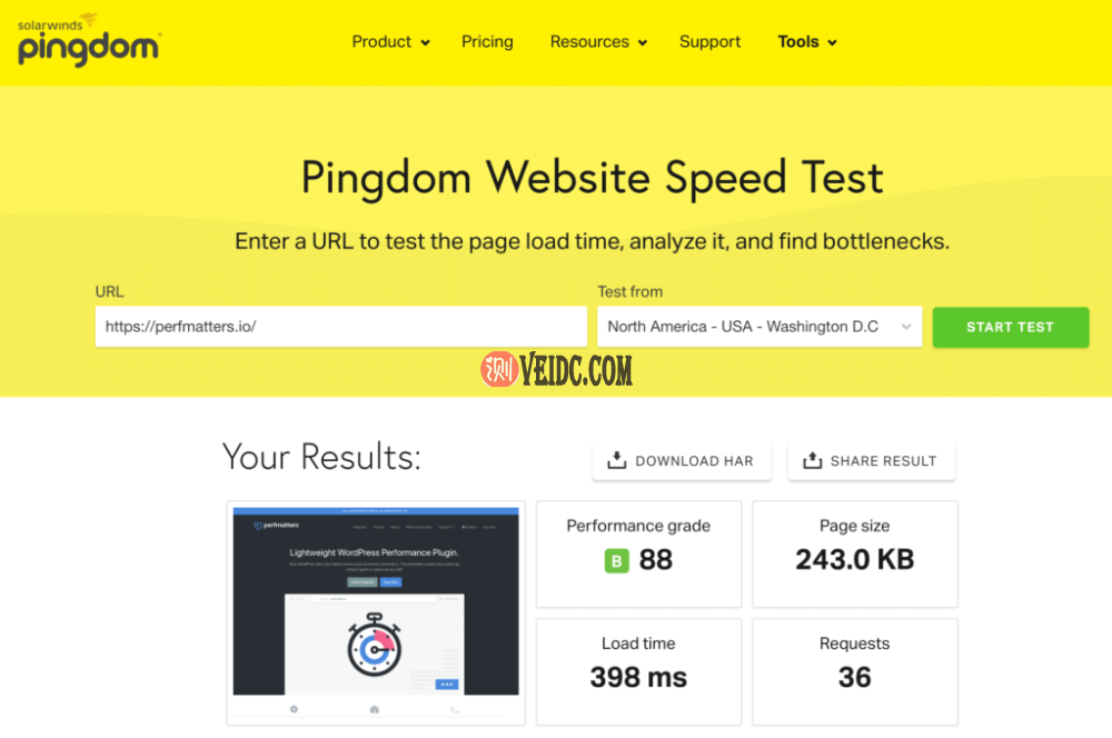 Pingdom网站速度测试