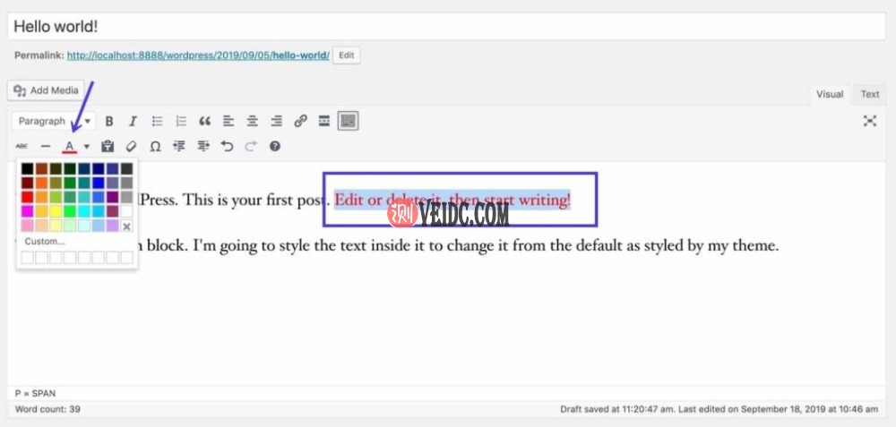 在经典编辑器中更改颜色