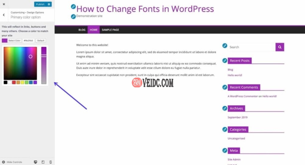 在定制器中编辑配色方案