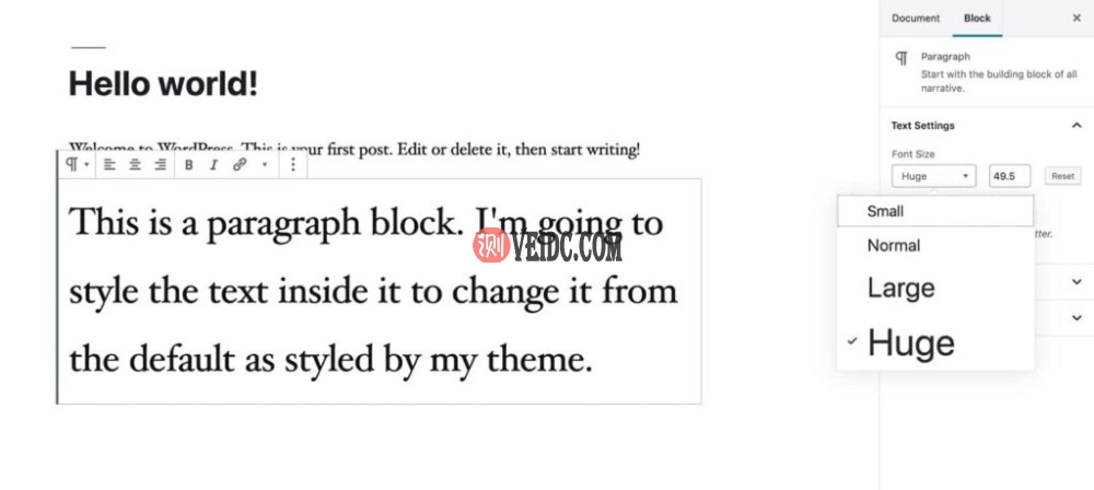 在Gutenberg中编辑字体大小