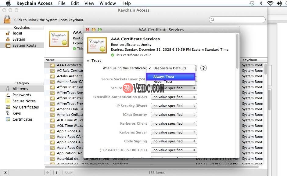 选择“始终信任”选项