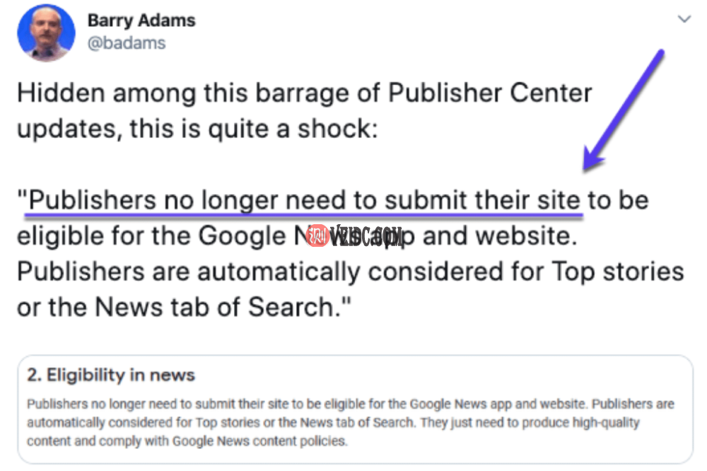 巴里亚当斯发现出版商不需要提交他们的网站