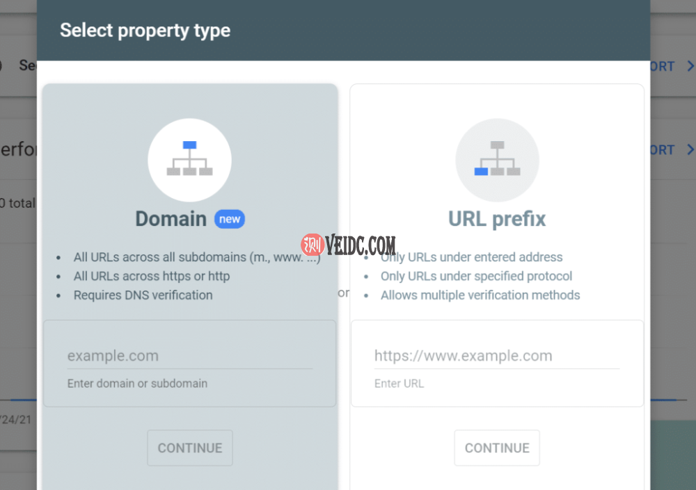 在Search Console中选择资源类型