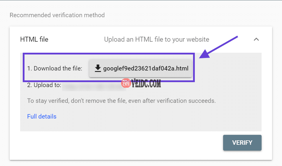 从Google Search Console下载验证文件