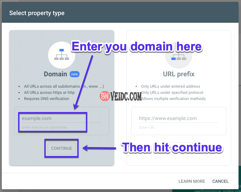 将您的域添加到Google Search Console