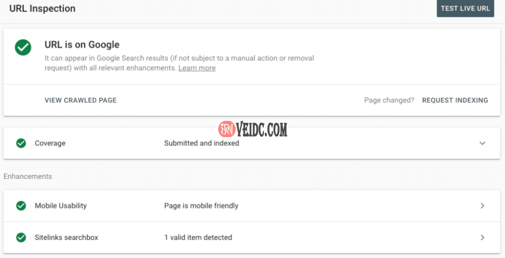 Google Search Console中的URL检查