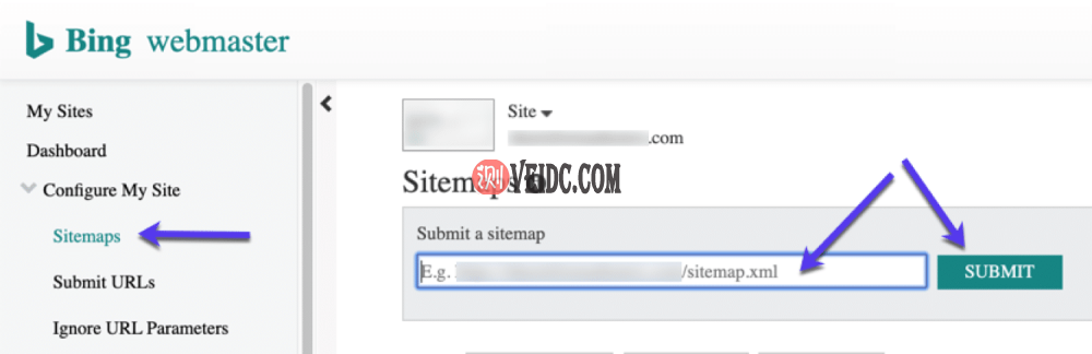 在Bing网站管理员工具中提交XML站点地图