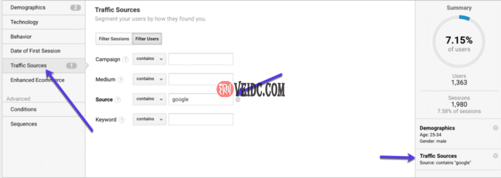 在Google Analytics中按流量来源进行细分