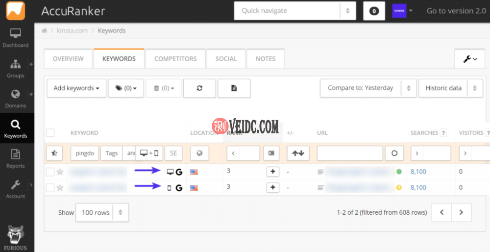 Accuranker比较移动和桌面排名