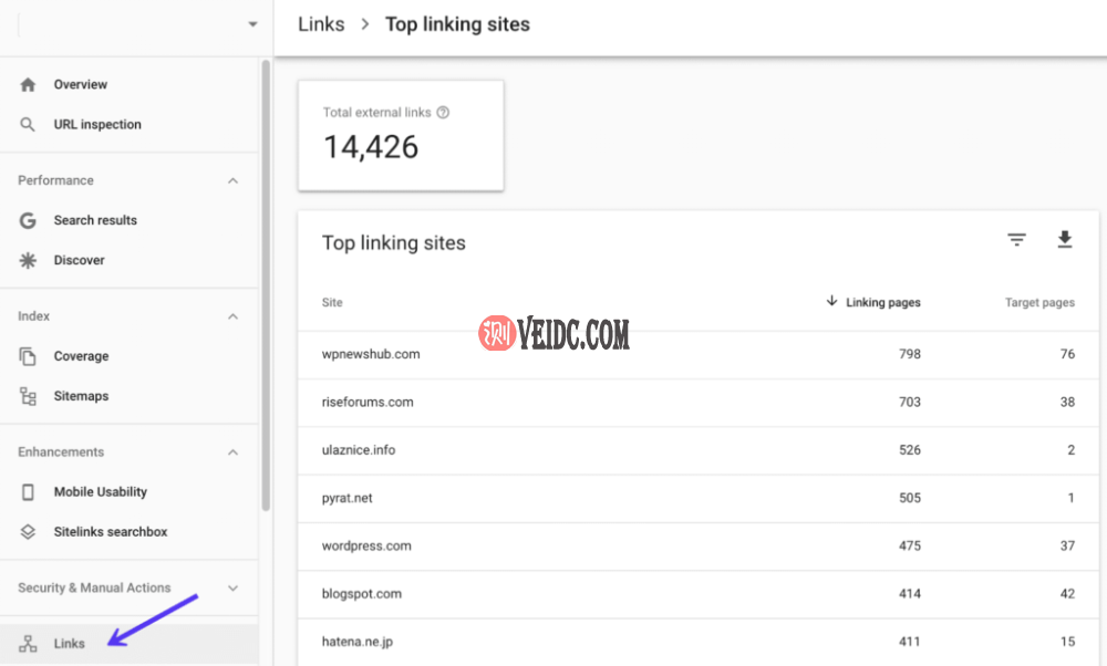 Google Search Console中的反向链接