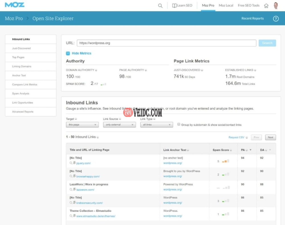 Moz打开站点浏览器