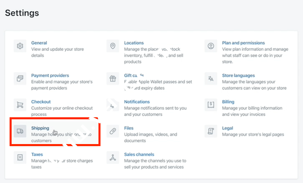 “Shipping”选项