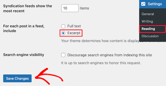 RSS Feed中显示摘录