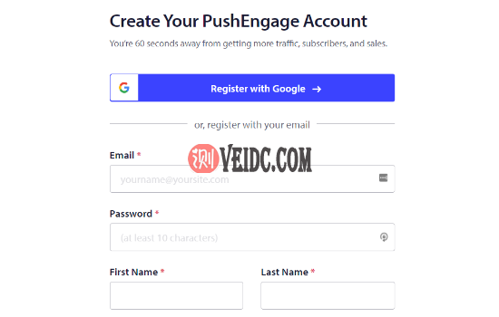 PushEngage网站账号注册