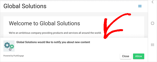 PushEngage手机通知示例