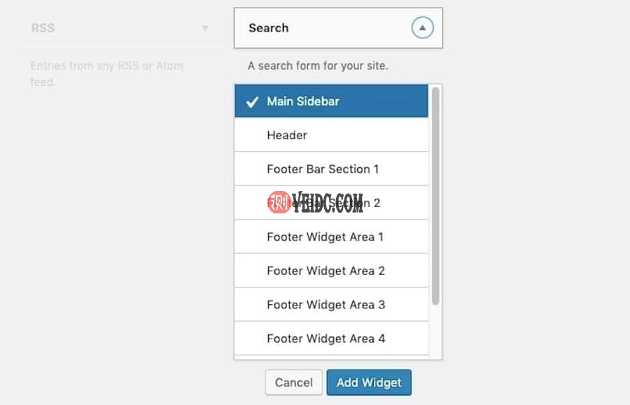 使用下拉菜单添加搜索小工具
