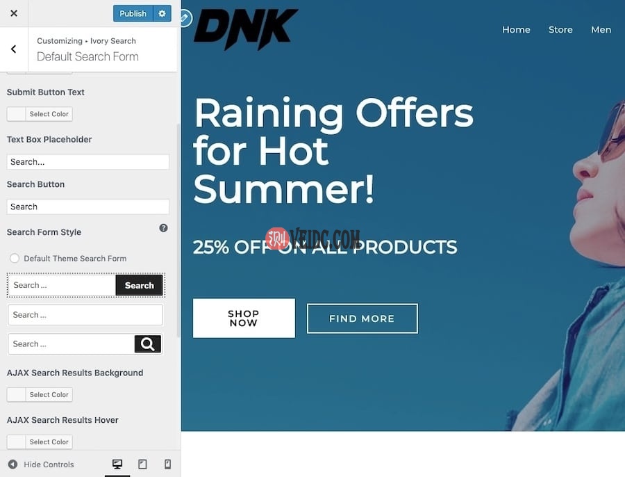 Ivory Search：在主题定制器中定制设计