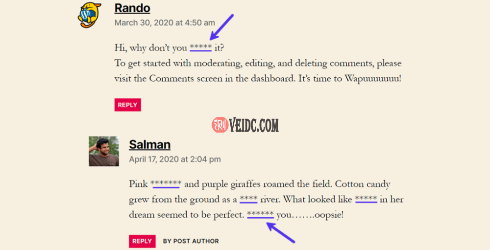 审查带有“*”符号的评论中的敏感词