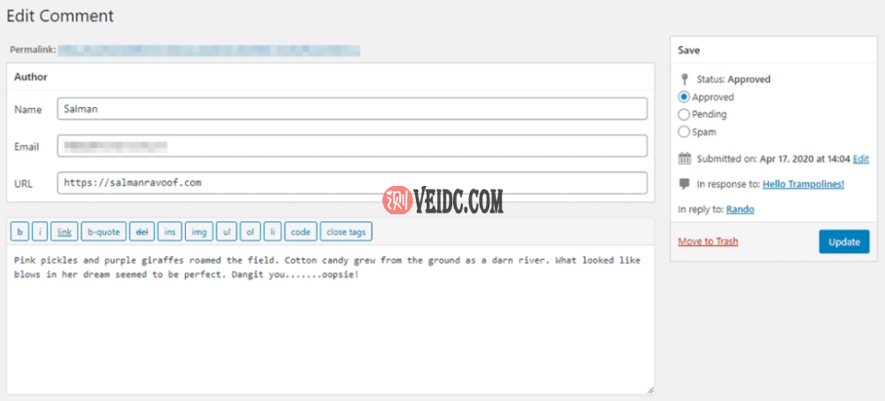 网站后台原评论