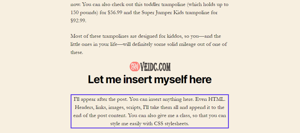 在文章内容的末尾插入一些东西