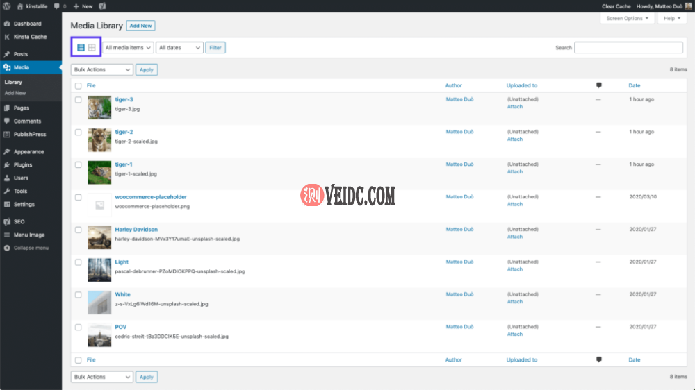 WordPress媒体库视图选项
