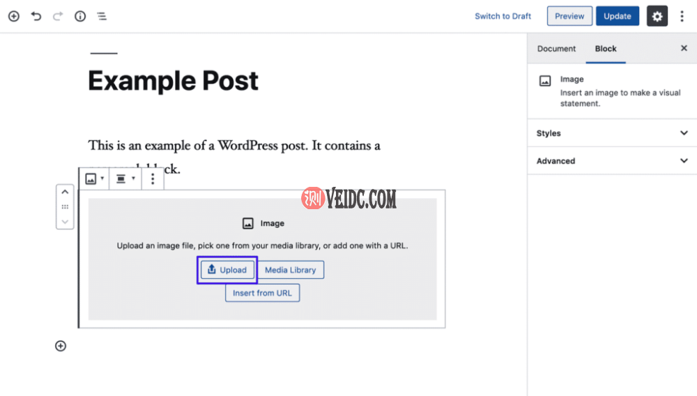 从区块编辑器上传媒体