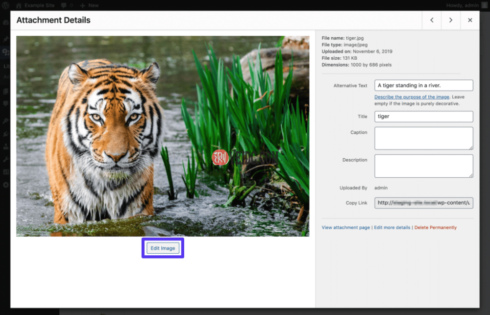 WordPress中的“编辑图像”按钮