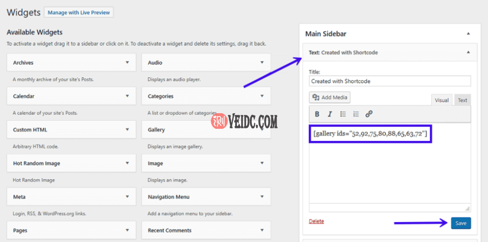 使用文本小工具在侧边栏中添加短代码