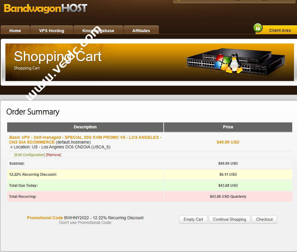 搬瓦工：新年优惠码BWHNY2022仍然有效，全场12.22%折扣，美国洛杉矶DC3 CN2年付$43.88-国外主机测评