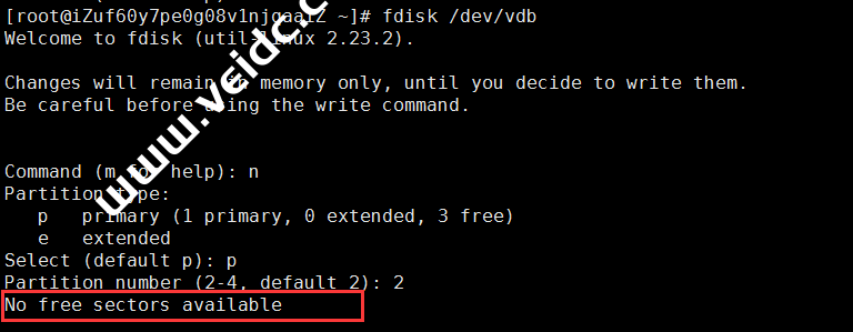 使用Linux VPS创建分区出现 no free sectors available如何解决-国外主机测评