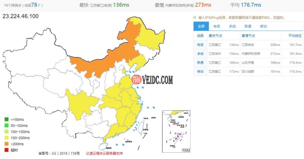 CloudPowerall的美国VPS全国Ping测试