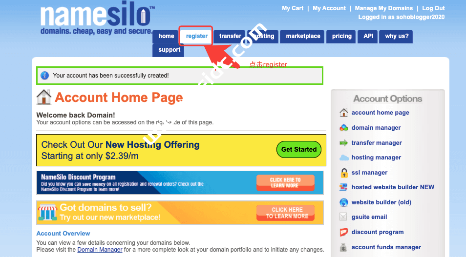 点击注册register