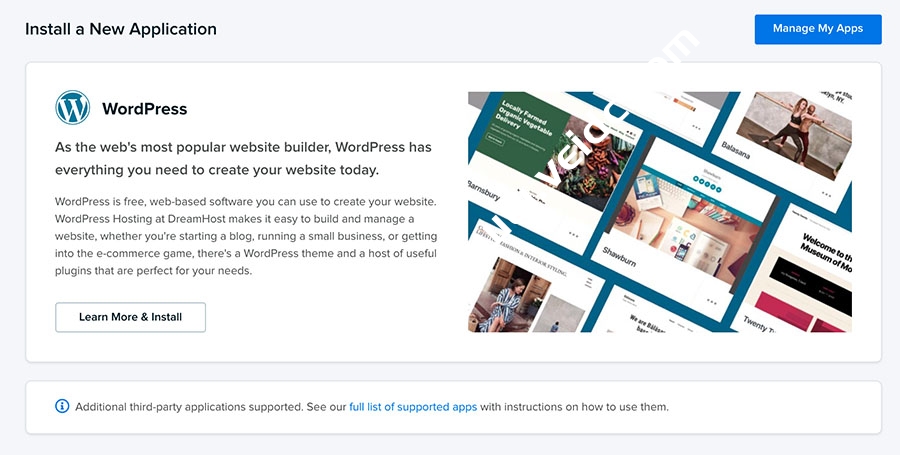 面板中的 WordPress 安装页面