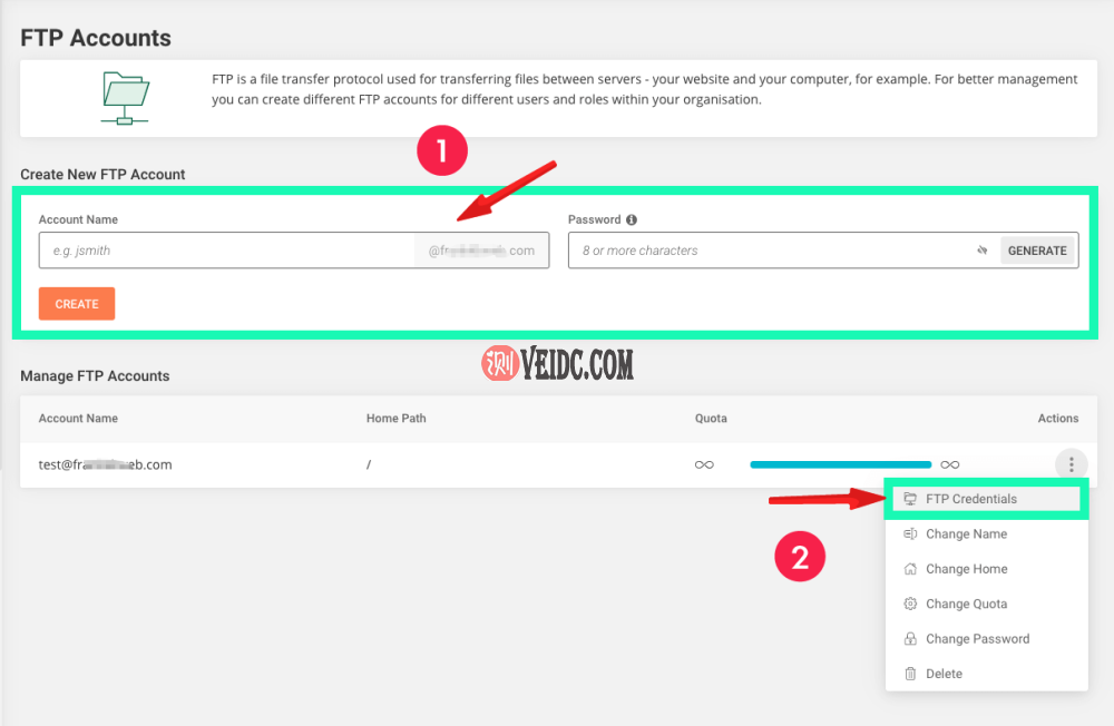 网站建设 ：FTP Accounts 上传帐号