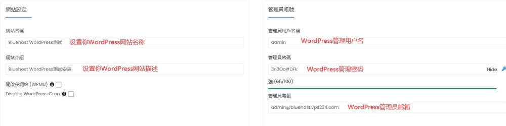 Bluehost使用教程 - WordPress安装 - 网站信息设置