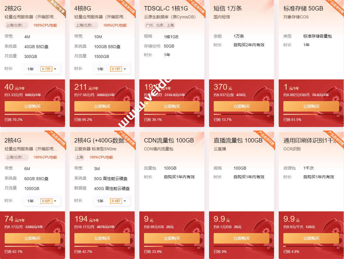 腾讯云：2022新春采购/限时限量秒杀低至40元/年，还有优惠券/京东E卡免费领-国外主机测评