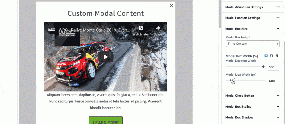 Set Modal Size