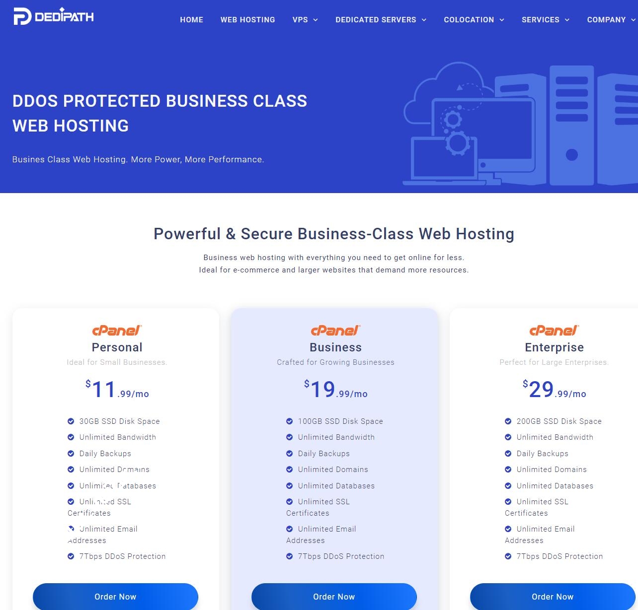 DediPath：美国高防企业级虚拟主机，无限建站，月付$11.99起-国外主机测评