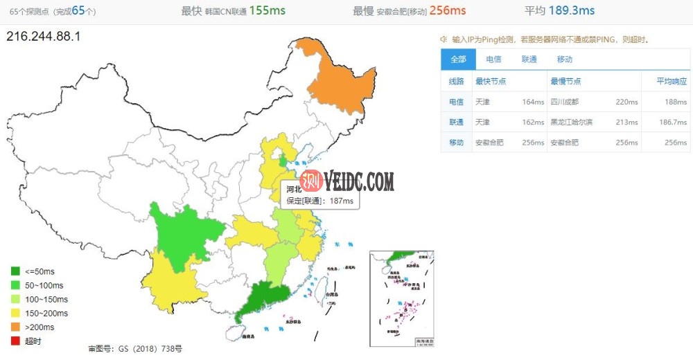 TMTHosting美国VPS全国Ping延迟测试